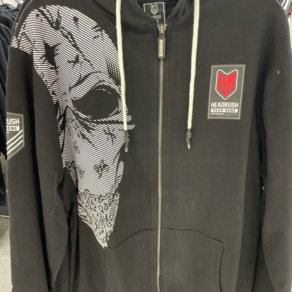 Headrush Black Hoodie with Graphic Design